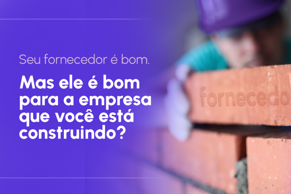 Trabalhador de construção civil segurando um tijolo com a palavra "fornecedor", ilustrando a pergunta se o fornecedor de benefícios da empresa é realmente bom para o negócio